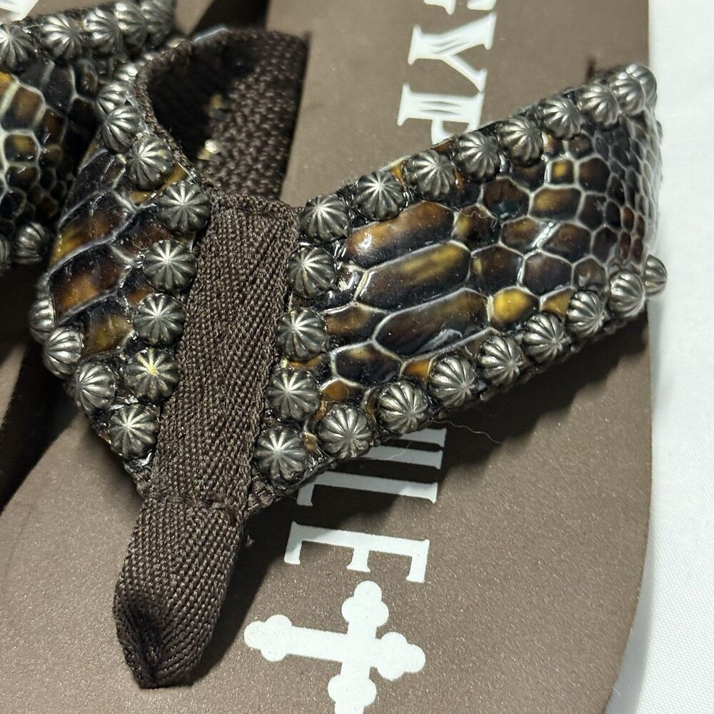 Gypsy Soule Studded Snakeskin Flip Flops Women’s SZ 7 Brown, Western, Sandals - Picture 11 of 16